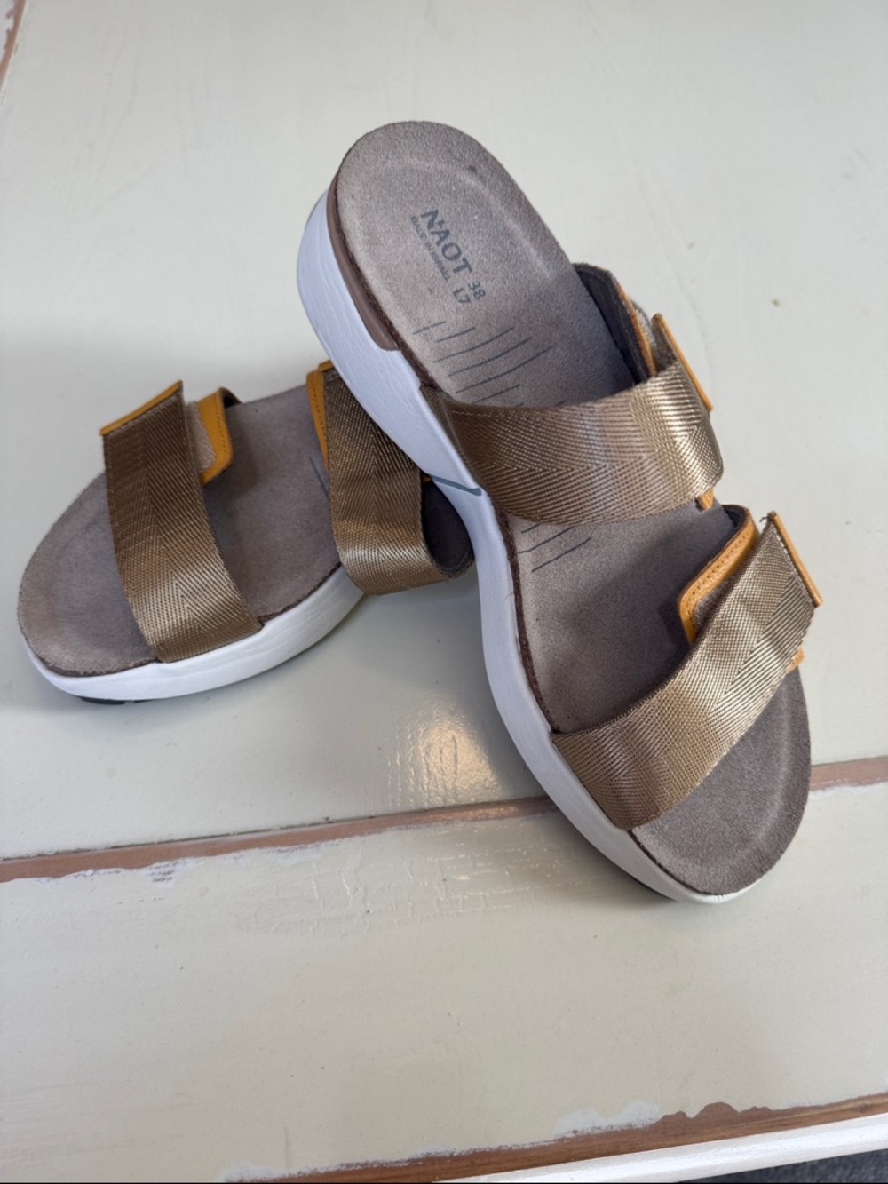 Naot Women's Gold Metallic Double-Strap Slide Sandals size 38